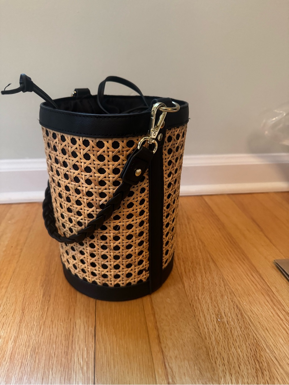 Tommy Bahama Black & Natural Woven Bucket Crossbody